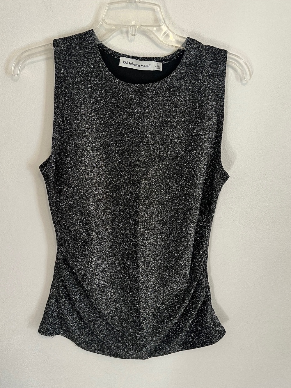 Rebecca Minkoff Designer Black Metallic Shimmer Sleeveless Top Size Small
